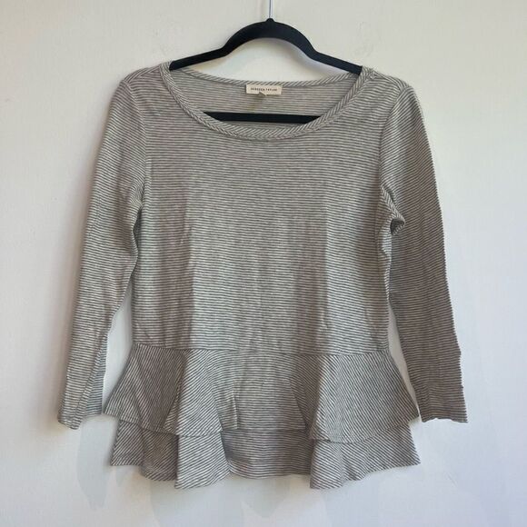 Rebecca Taylor Grey/White Striped Peplum Top - XS - Picture 1 of 7